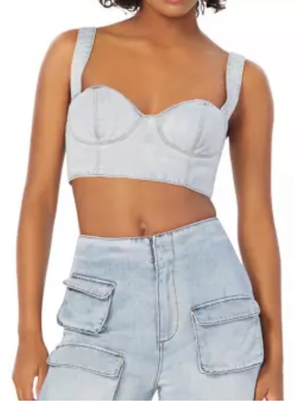Afrm medium Koa light Wash Denim Bustier Crop Top